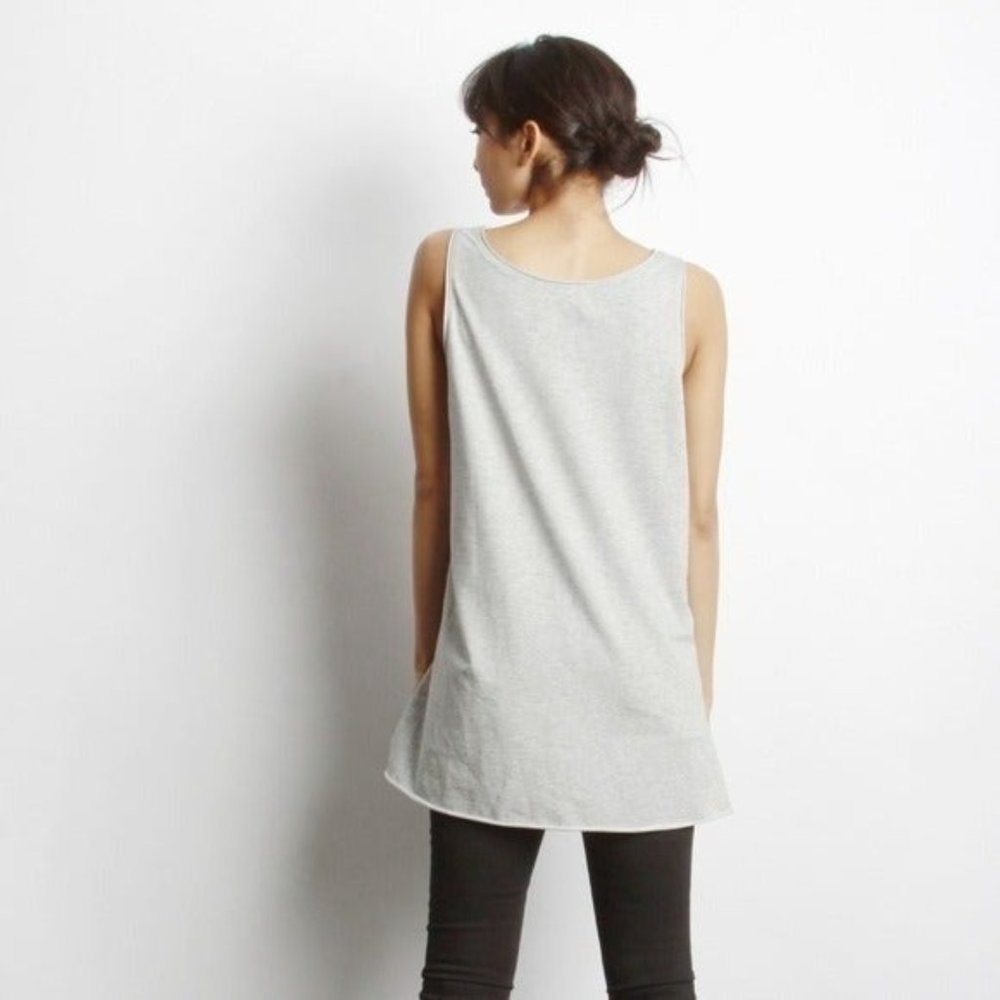 NWT Mod Ref Long Oversized Grey Tie Tank Top - Picture 4 of 5